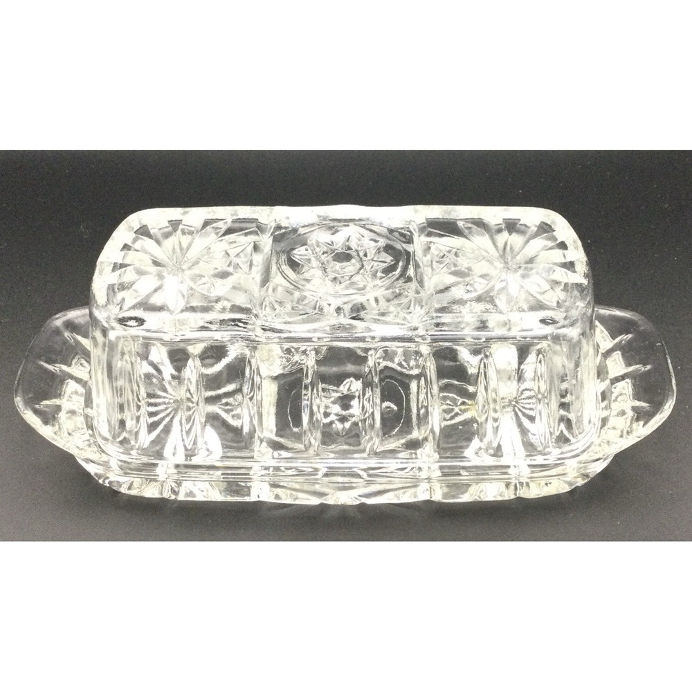 Vintage glass Butter Dish with Lid Cut Glass